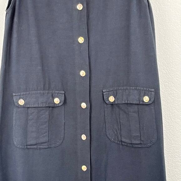 Vintage Lemon Grass Black Safari Linen Button Down Sleeveless Midi Dress Medium - Picture 7 of 15
